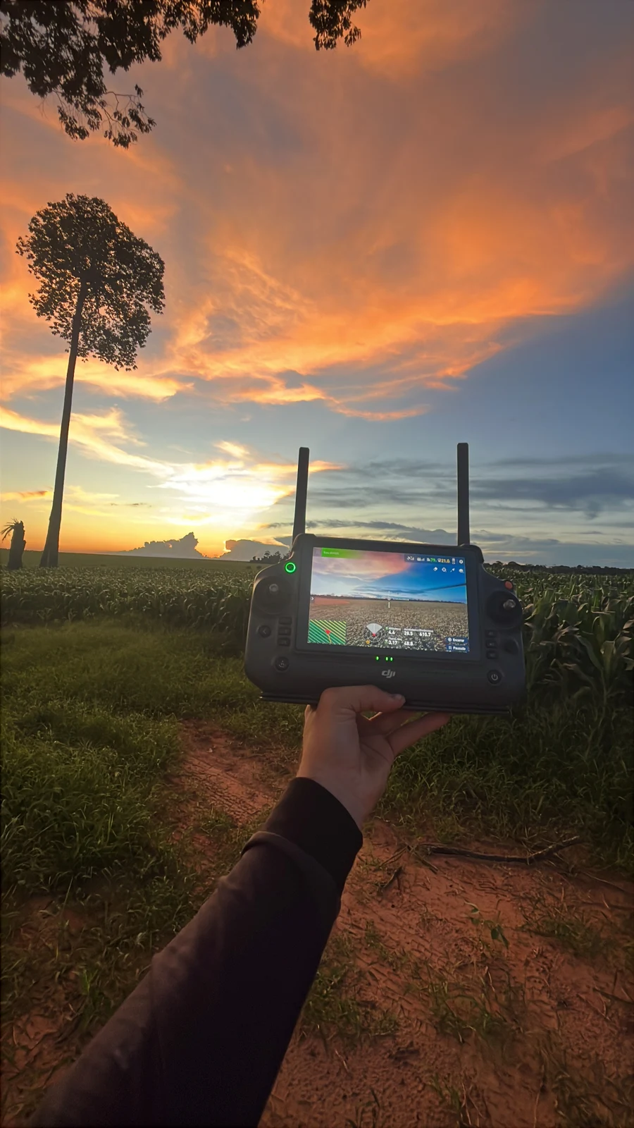 DJI flight controller during an agricultural operation in Brazil